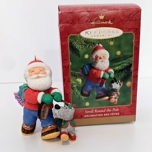 Hallmark 2000 STROLL ROUND THE POLE Santa and Dog Christmas Ornament